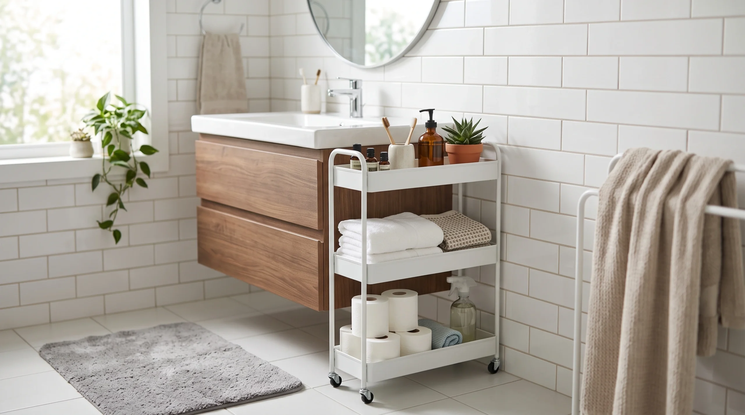 Visual illustration of try a slim rolling storage cart